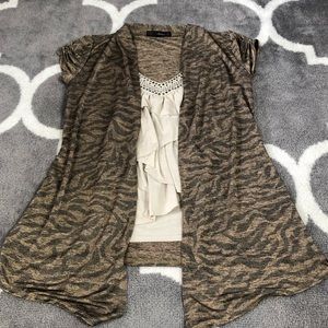 Heart Soul Shirt Womens Medium Embellished Animal Print Layered Vneck Top